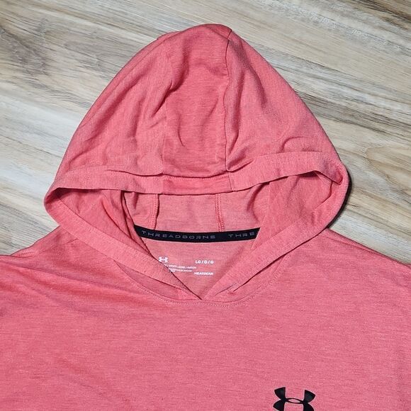 🔺️Under Armour Red Lightweight Hooded Athletic 3/4 Sleeve Top Large - Picture 3 of 10